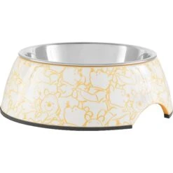Disney Winnie The Pooh Non-Skid Stainless Steel With Melamine Stand Dog & Cat Bowl, Yellow