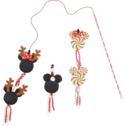 Disney Holiday Mickey & Minnie Mouse Interchangeable Teaser Wand Cat Toy With Catnip