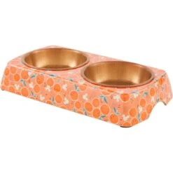 Disney 25 Disney Mickey Mouse Orange Bamboo Melamine Stainless Steel Double Dog & Cat Bowl
