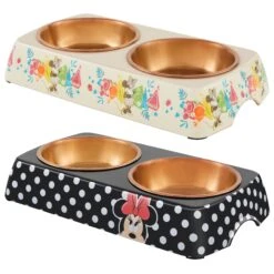 Disney 21 Disney Minnie Mouse Summer Bamboo Melamine Stainless Steel Double Dog & Cat Bowl & Disney Minnie Mouse Peek-A-Boo Melamine Stainless Steel Double Dog & Cat Bowl
