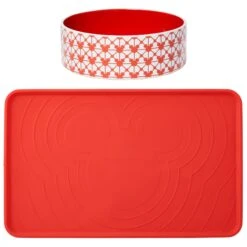Disney 23 Disney Mickey Silicone Dog & Cat Food Mat & Disney Mickey Mouse Red Deco No-Skid Ceramic Dog & Cat Bowl
