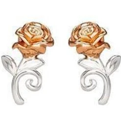 Disney Beauty And The Beast Rose Plated Sterling Rose Stud Earrings