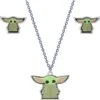 Disney Yoda Mandalorian Pendant And Studs Set - Black/Green
