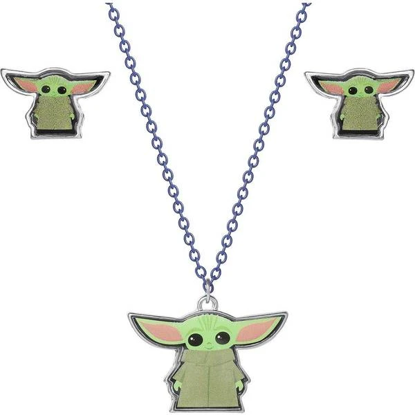 Disney Yoda Mandalorian Pendant And Studs Set - Black/Green 1 Disney Yoda Mandalorian Pendant And Studs Set - Black/Green